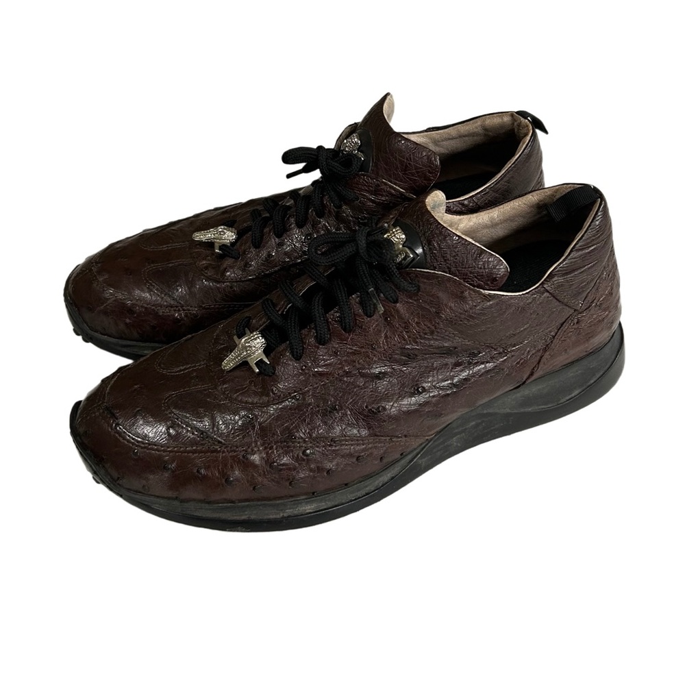 RARE Mauri Full Quill Ostrich 44/11 Burgundy Red Exotic Sneaker Trainer Casual